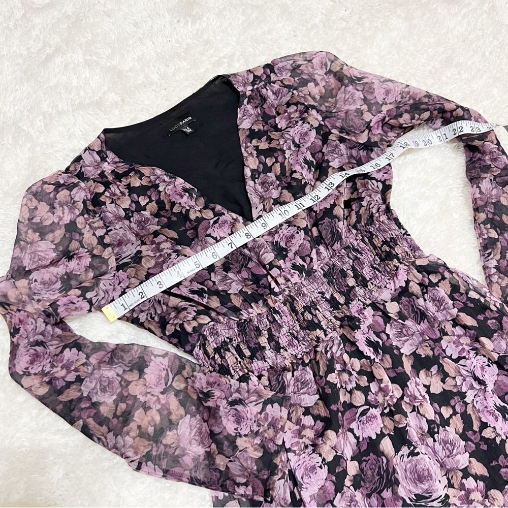 Lucy Paris Bristol Maxi Dress Purple Dark Floral V-neck Tiered Ruffled - Picture 11 of 15